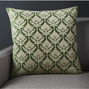 Crate&Barrel Kita Green and Tan Velvet Floral Throw Pillows Set of 2